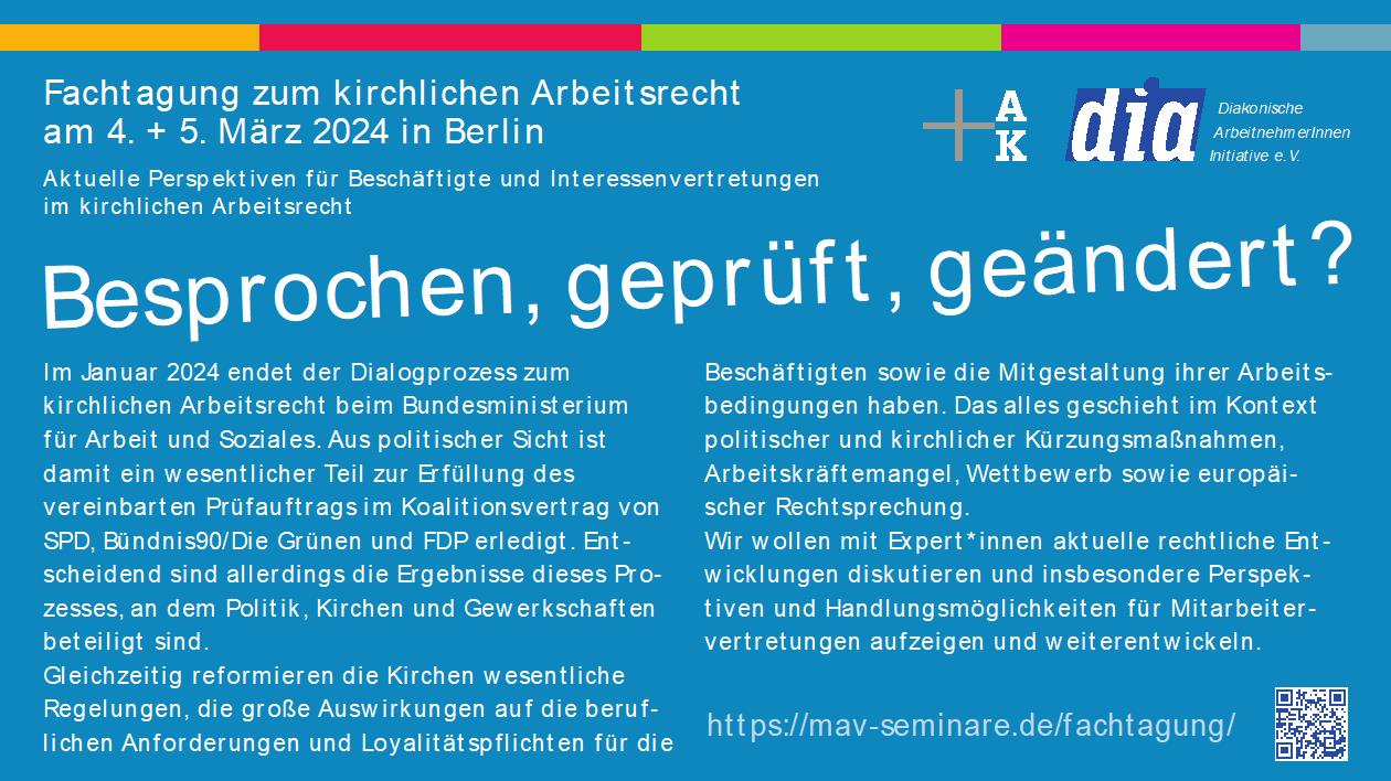 Read more about the article Fachtagung zum kirchlichen Arbeitsrecht am 04./05.03.2024 in Berlin